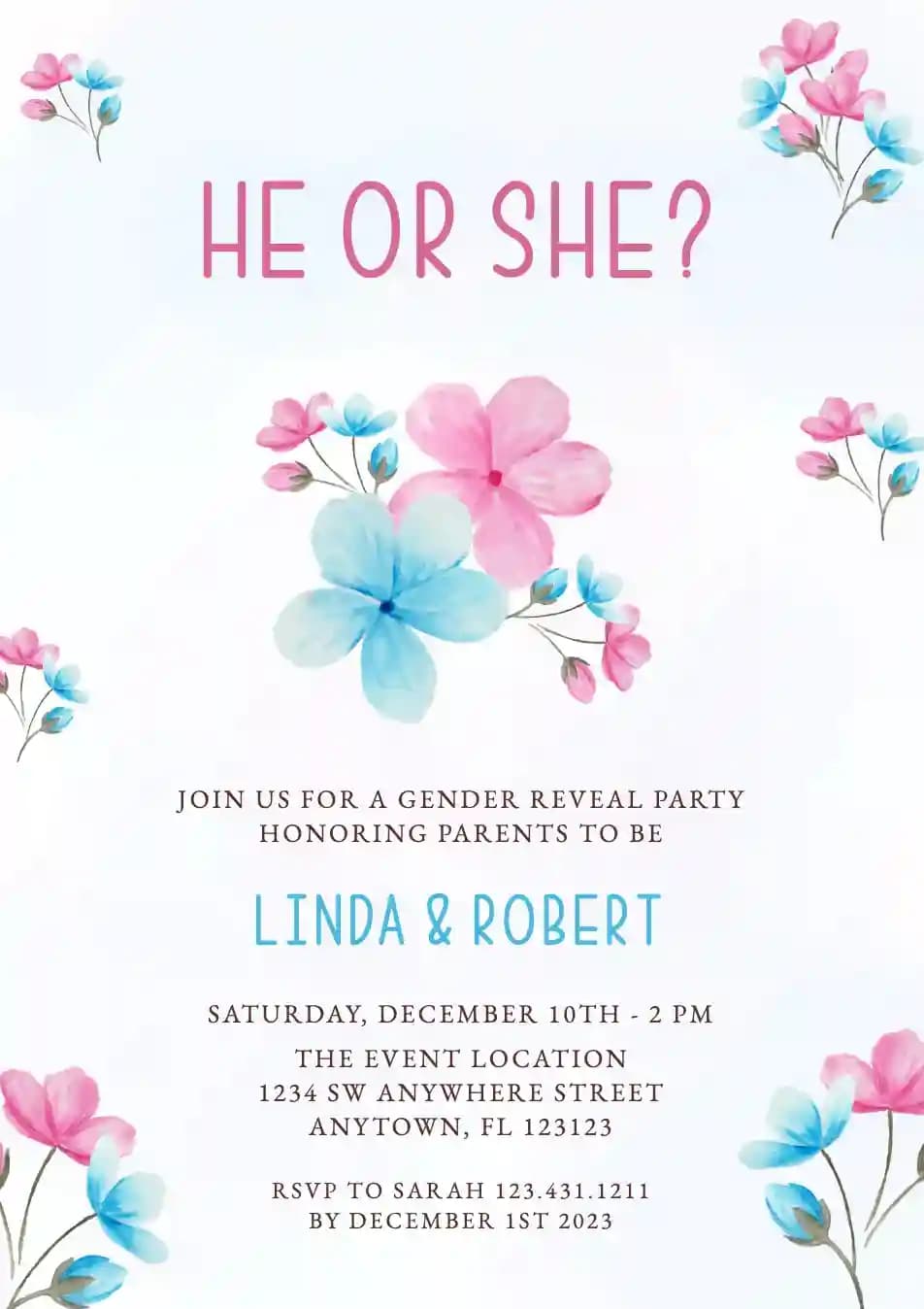 Inviti Per Gender Reveal - Fiore Rosa E Blu