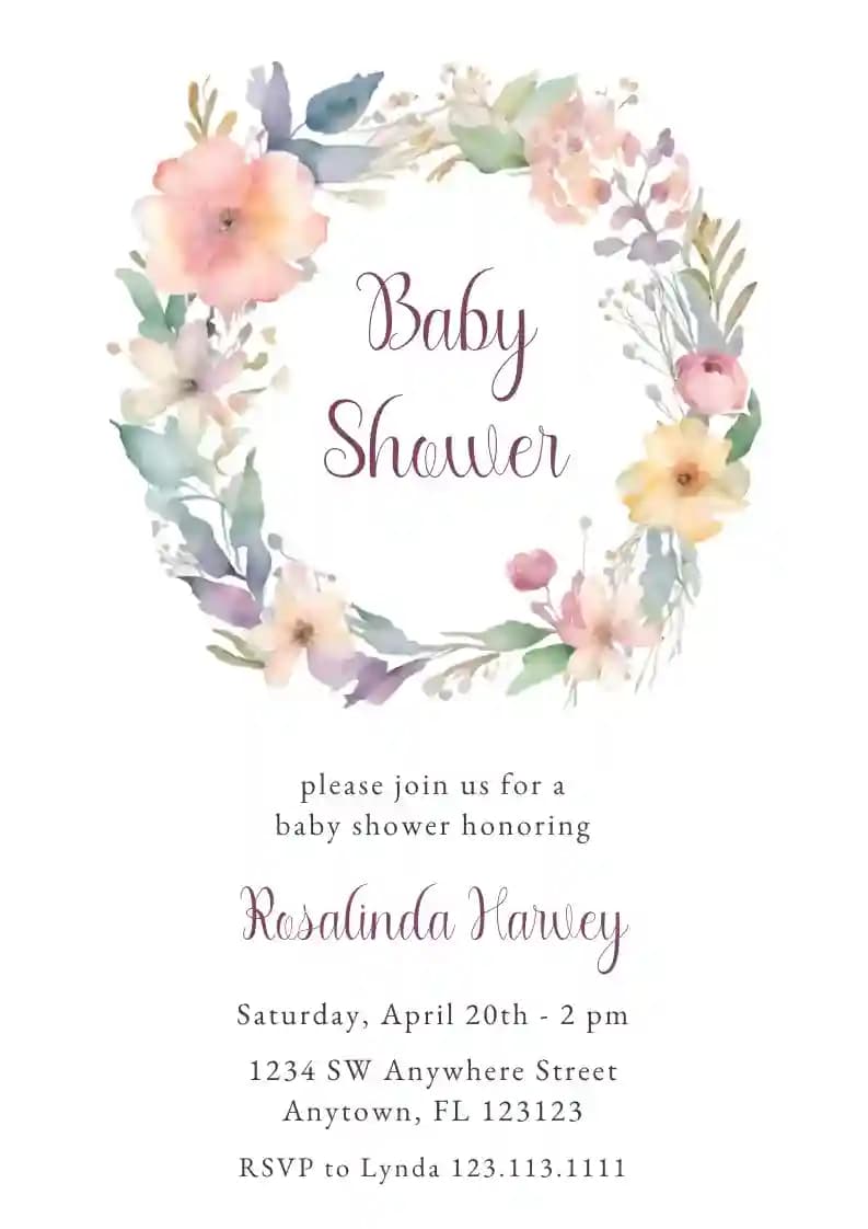 Invitaciones De Baby Shower - Corona De Flores Suaves