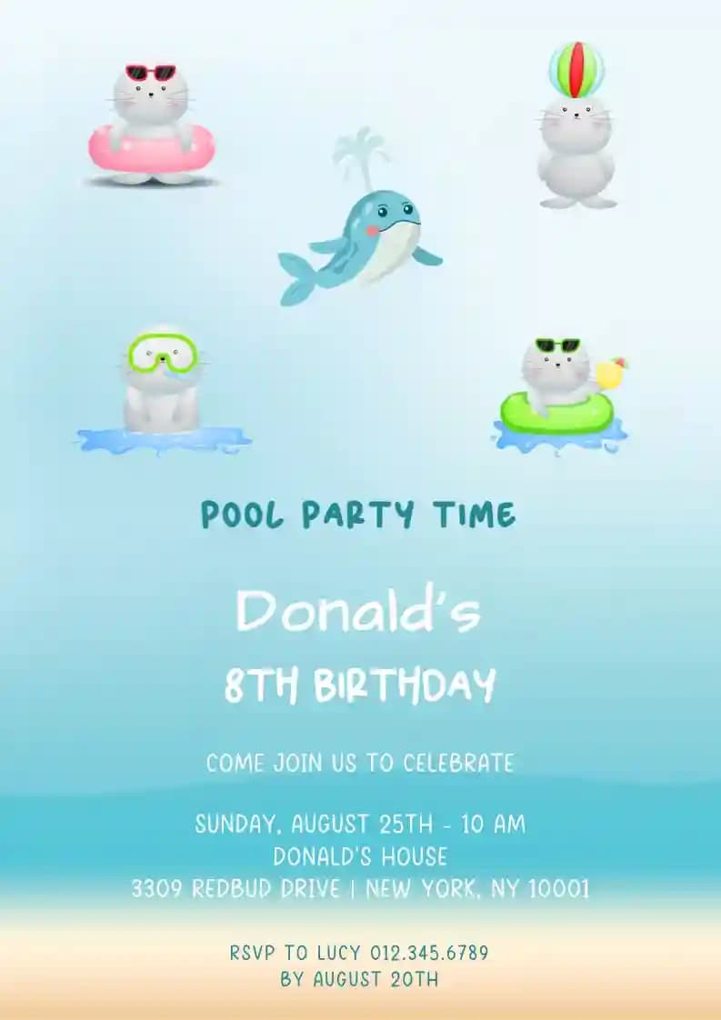 Inviti Di Compleanno Per Bambini - Festa In Piscina