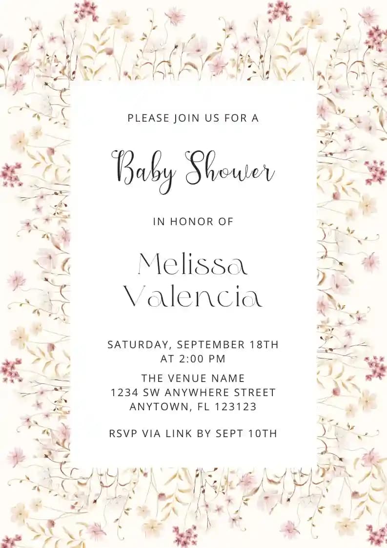 Baby Shower Invitationer - Efterår Blomster