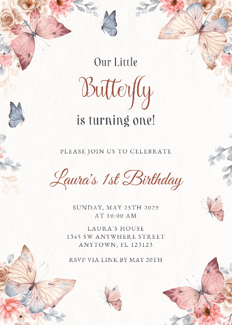 Invitations Pour Un Premier Anniversaire - petit papillon