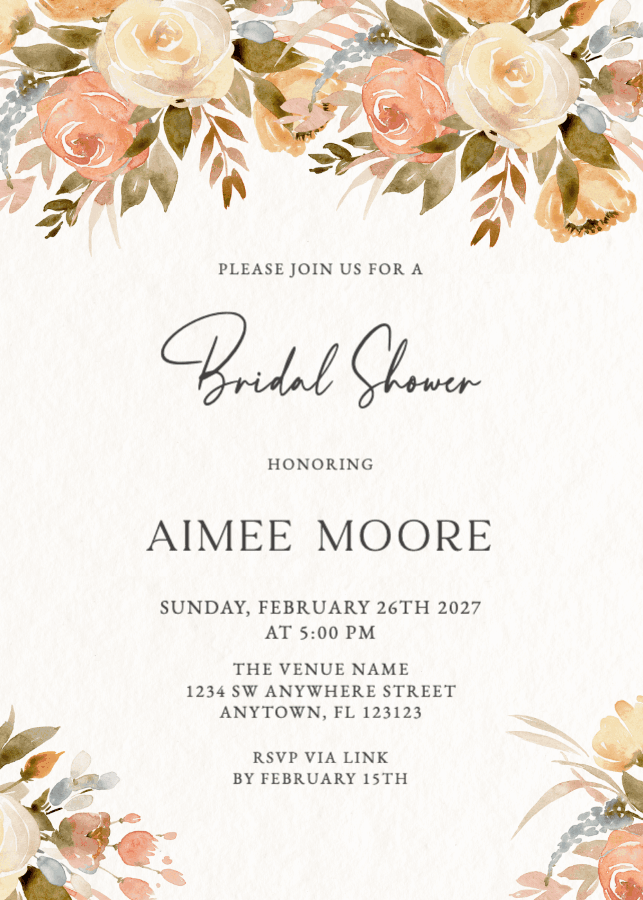 Invitații Pentru Bridal Shower - floare acuarela