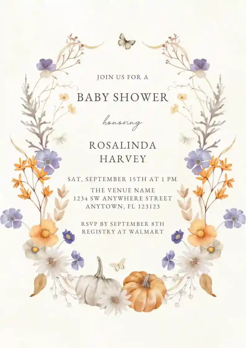 Undangan Baby Shower - Karangan Bunga Musim Gugur