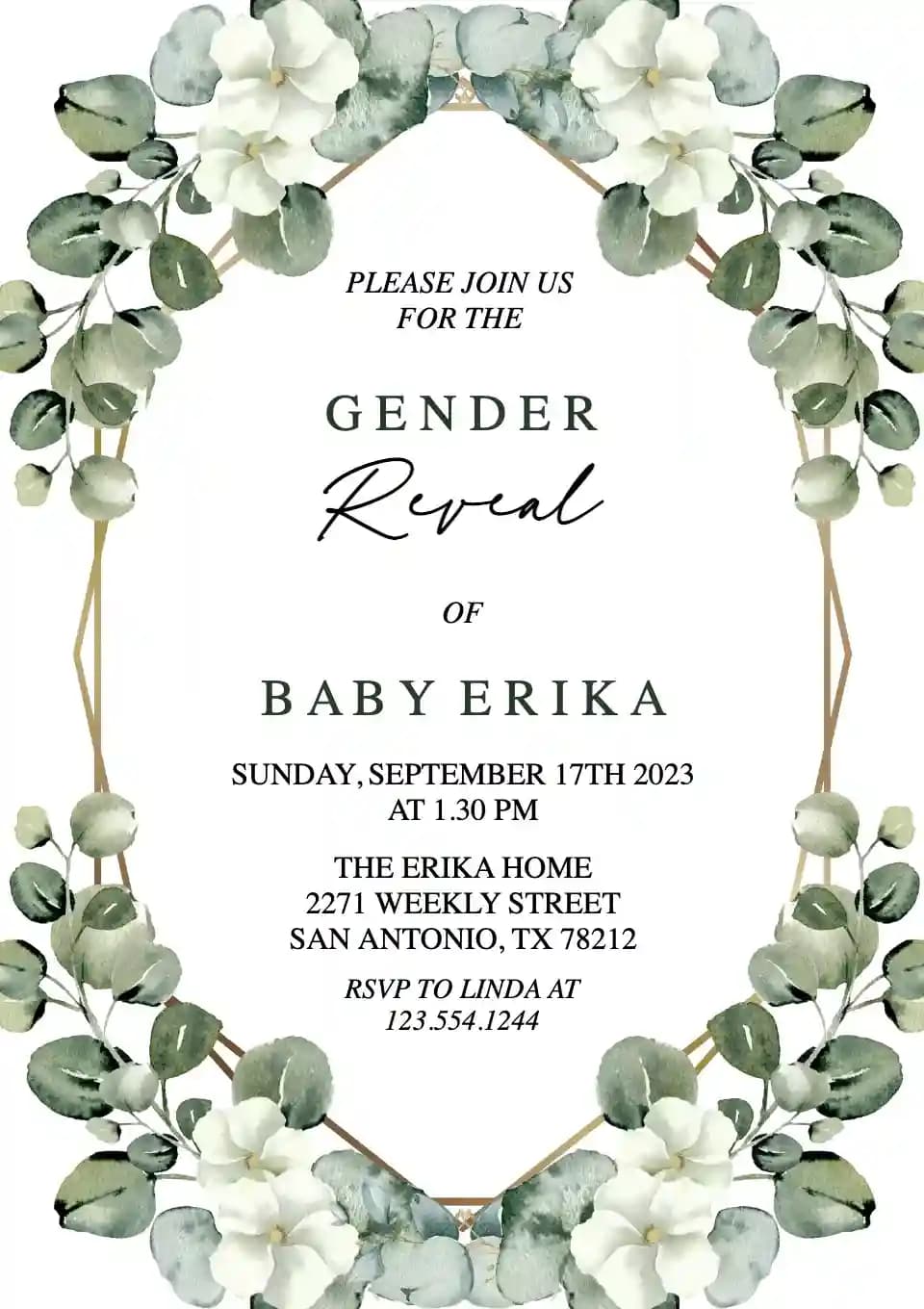 Undangan Gender Reveal - Bingkai Tanaman Hijau