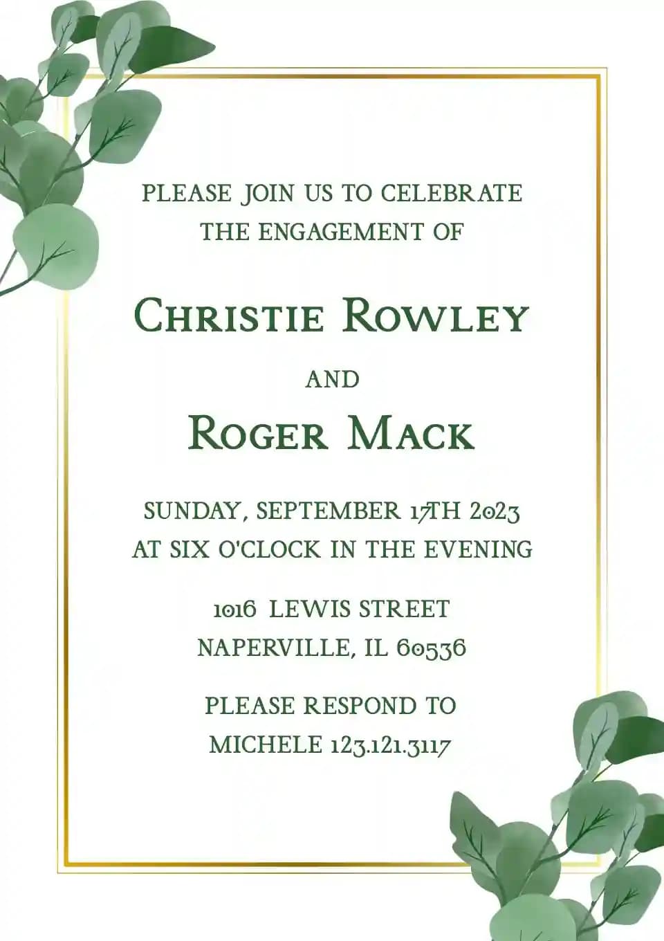 Engagement Party Invitations - Green Leaf