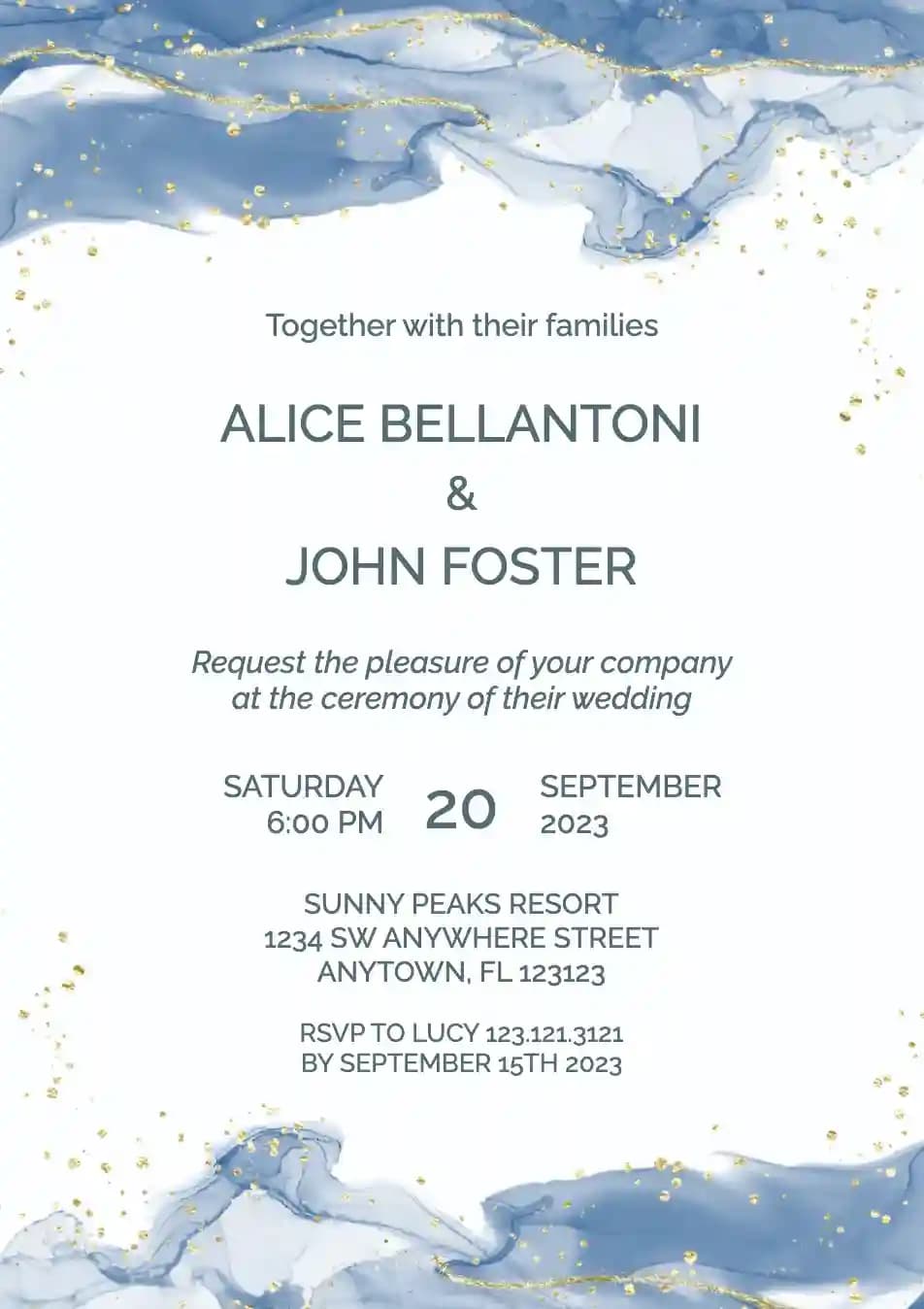 Invitaciones De Boda - Tinta Abstracta Azul