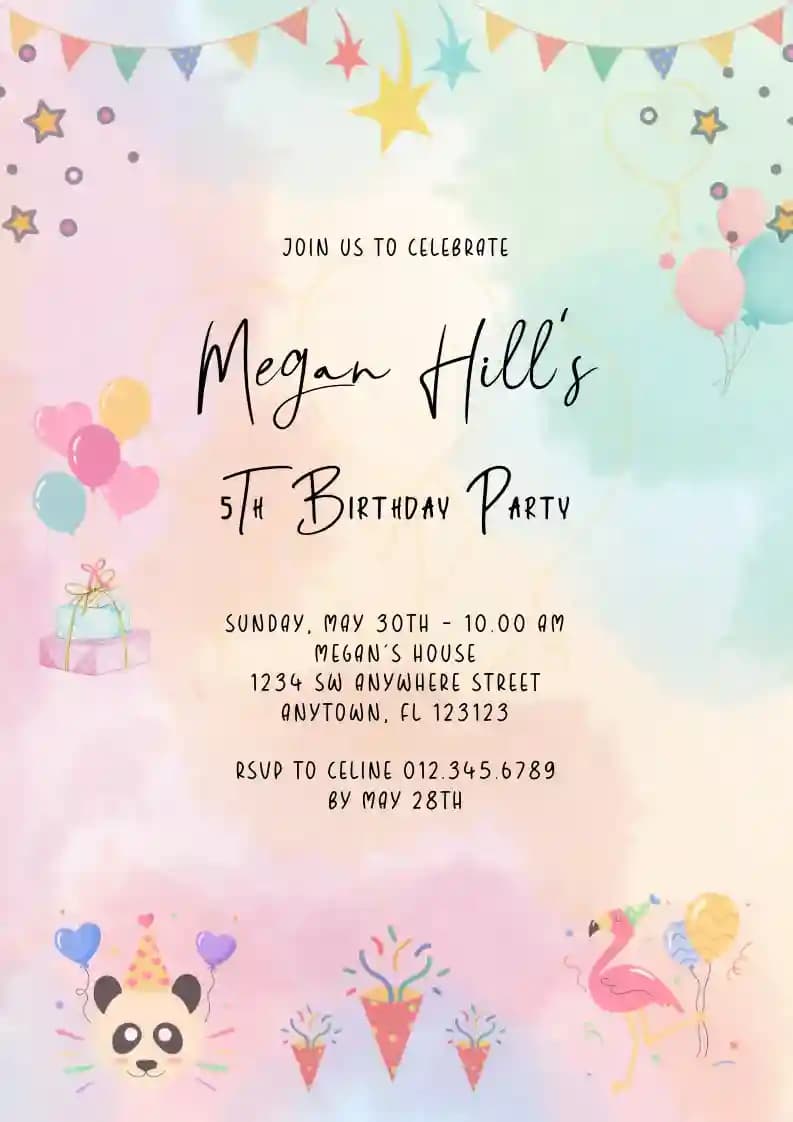 Kids Birthday Invitations - Panda And Flamingo