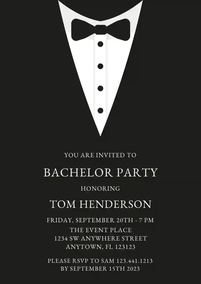 Invitaciones Para Despedida De Soltero - Esmoquin Negro