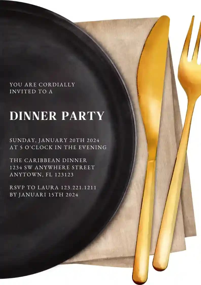 Invitaciones Para Cenas - Plato Negro