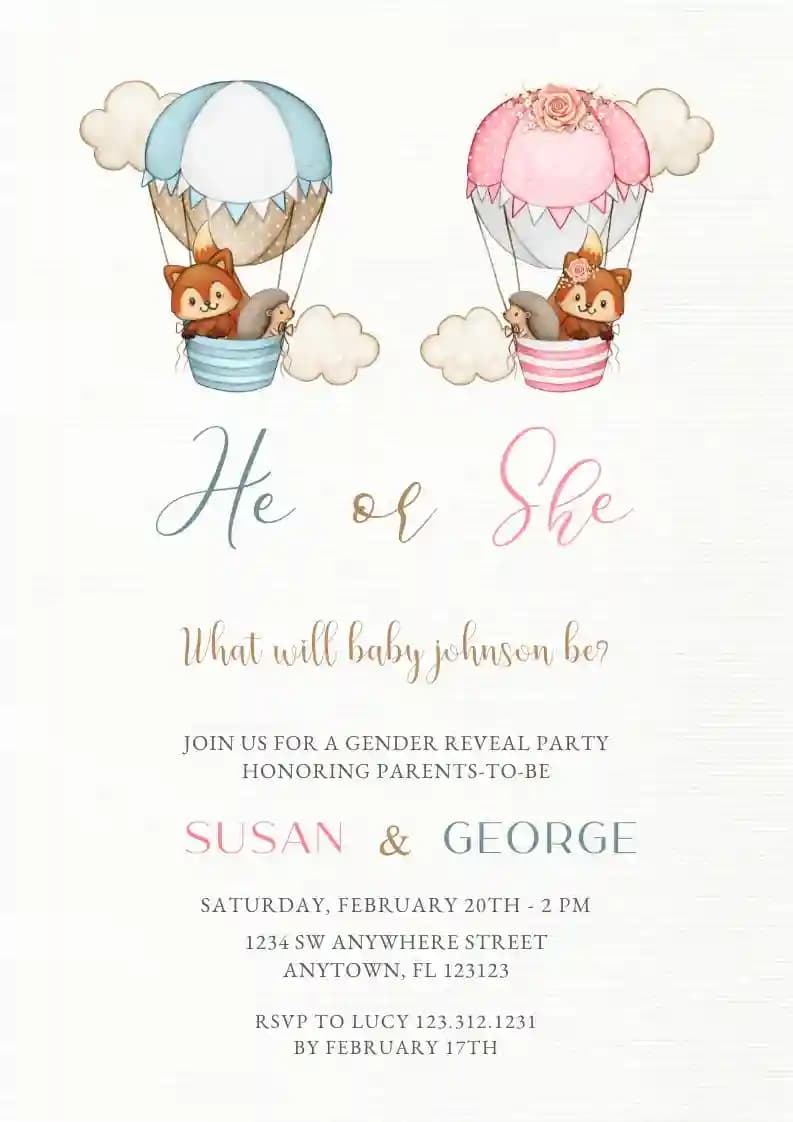 Invitations De Gender Reveal - Ballon À Air Bébé Aquarelle