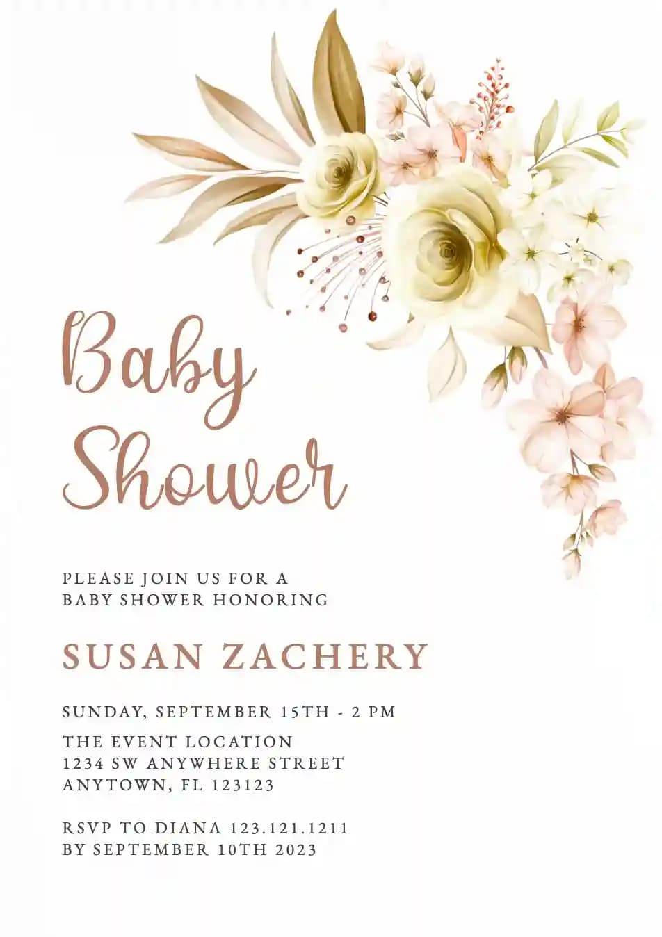 Baby Shower Invitations - Golden Floral