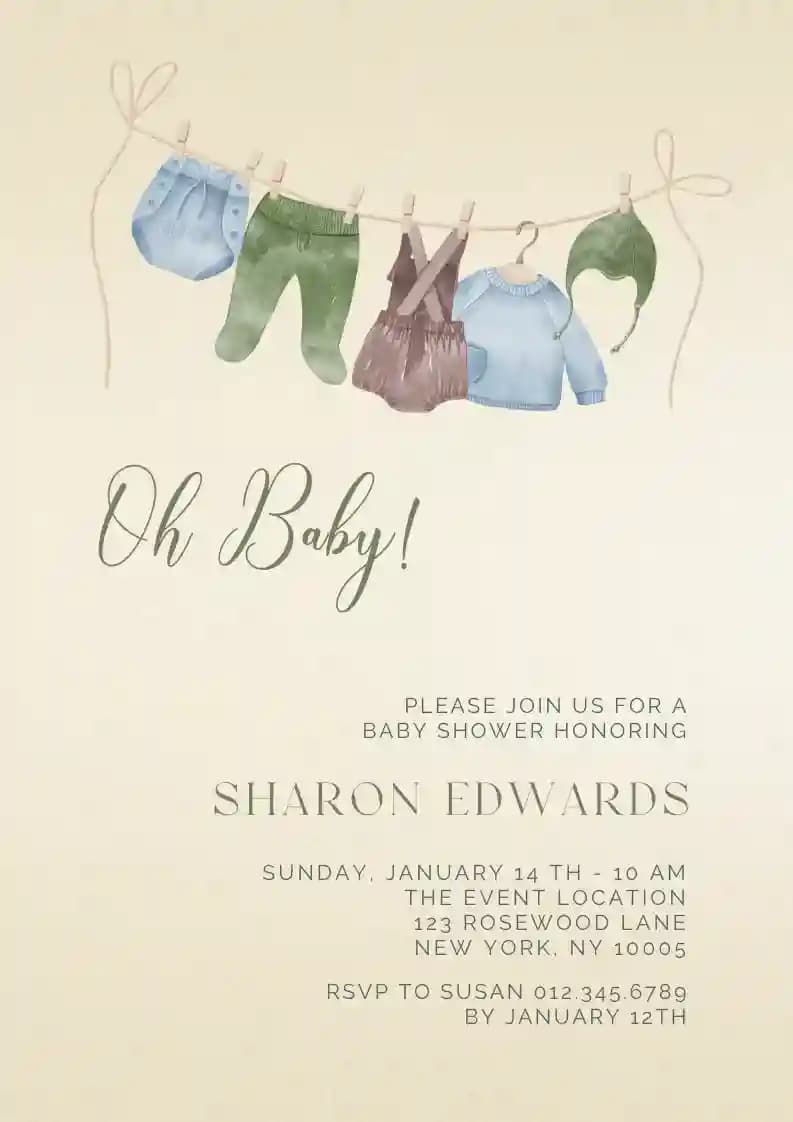 Invitaciones De Baby Shower - Tendedero De Bebé