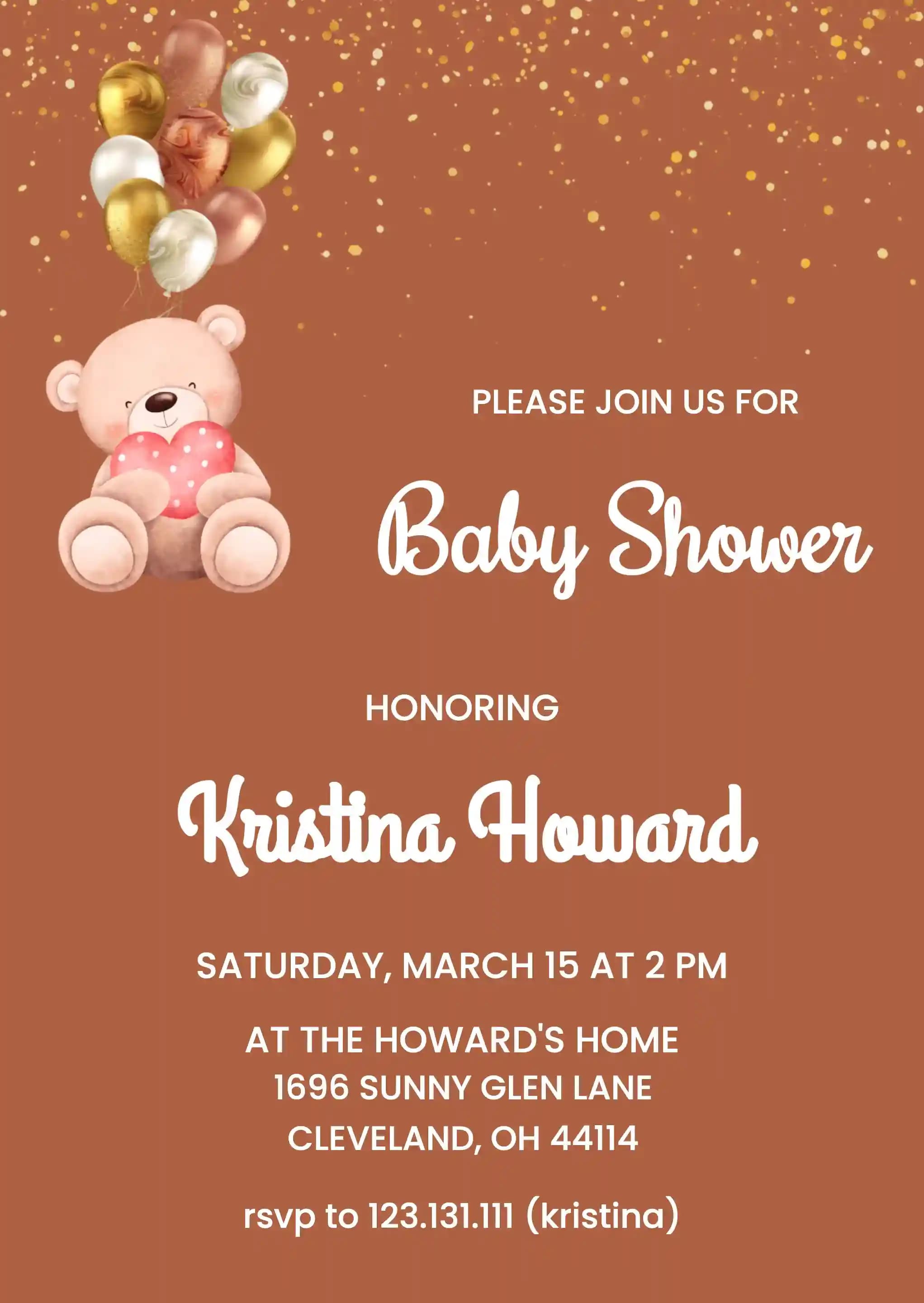 Baby Shower Invitationer - Bamse Med Balloner