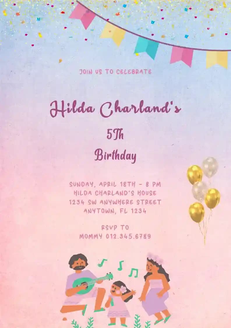 Einladungen Zum Kindergeburtstag - Flaches Fröhliches Musical