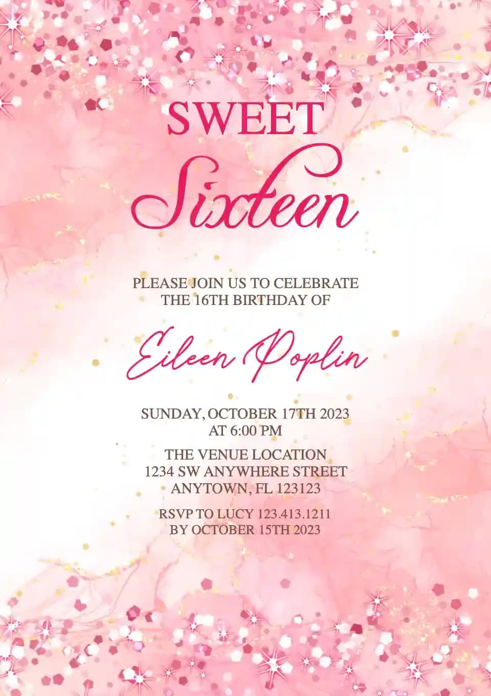 Teens Birthday Invitations - Pink Glitter