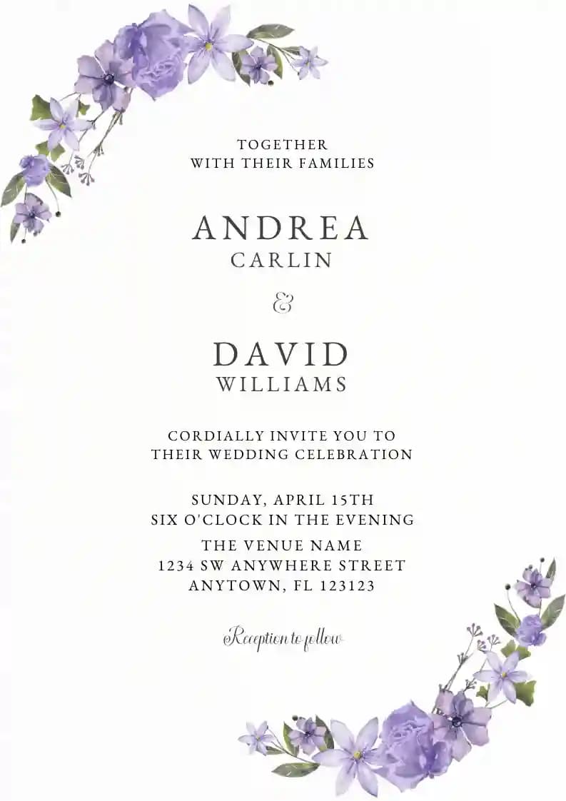 Convites De Casamento - Flor De Guirlanda Roxa