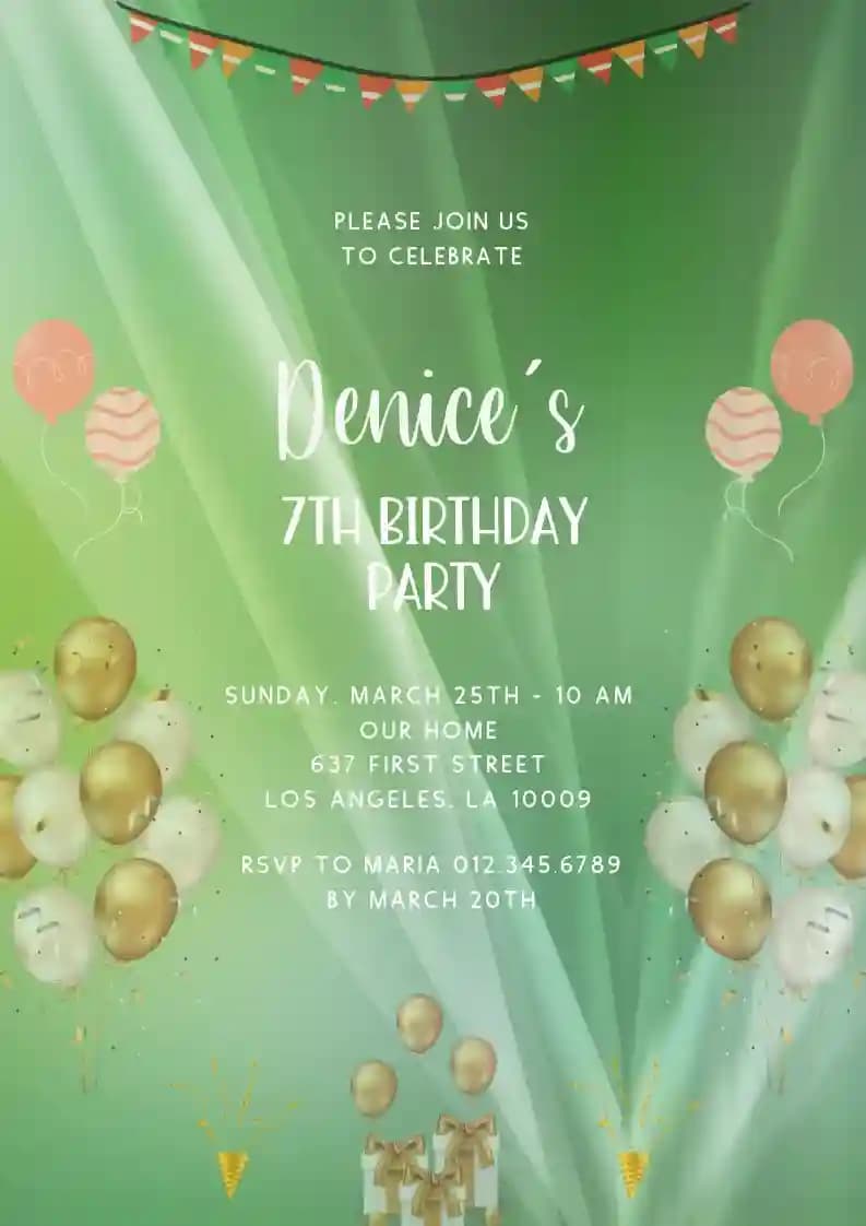 Kids Birthday Invitations - Gold Glitter Balloons