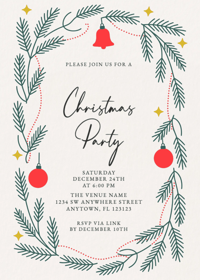 Christmas Party Invitations - Festive Botanical Frame