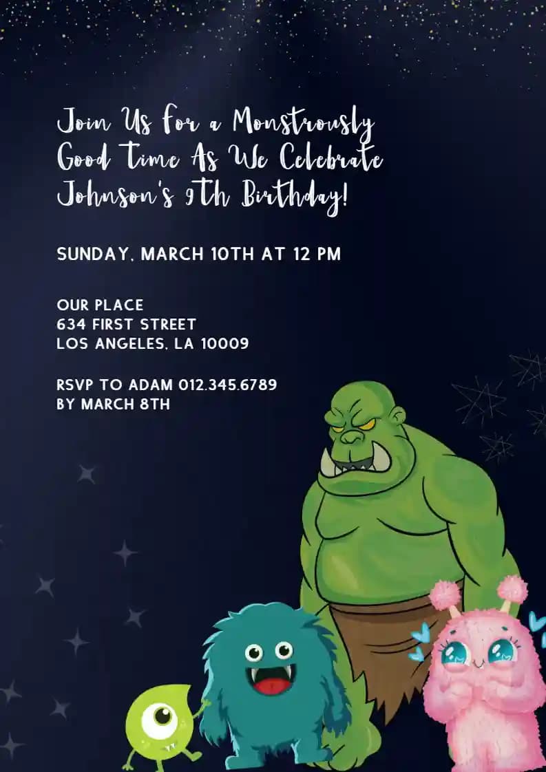 Children's Birthday Invitations - Cute Monster