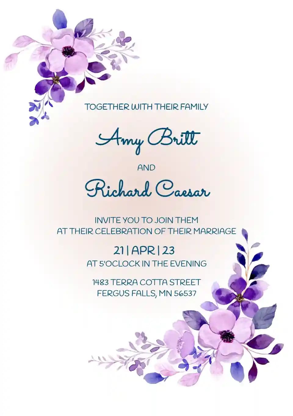 Invitații De Nuntă - Șablon De Nuntă Floral Violet