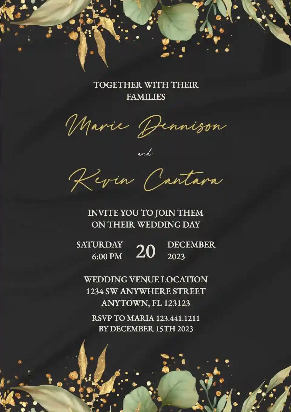 Invitations De Mariage - Feuille D'or