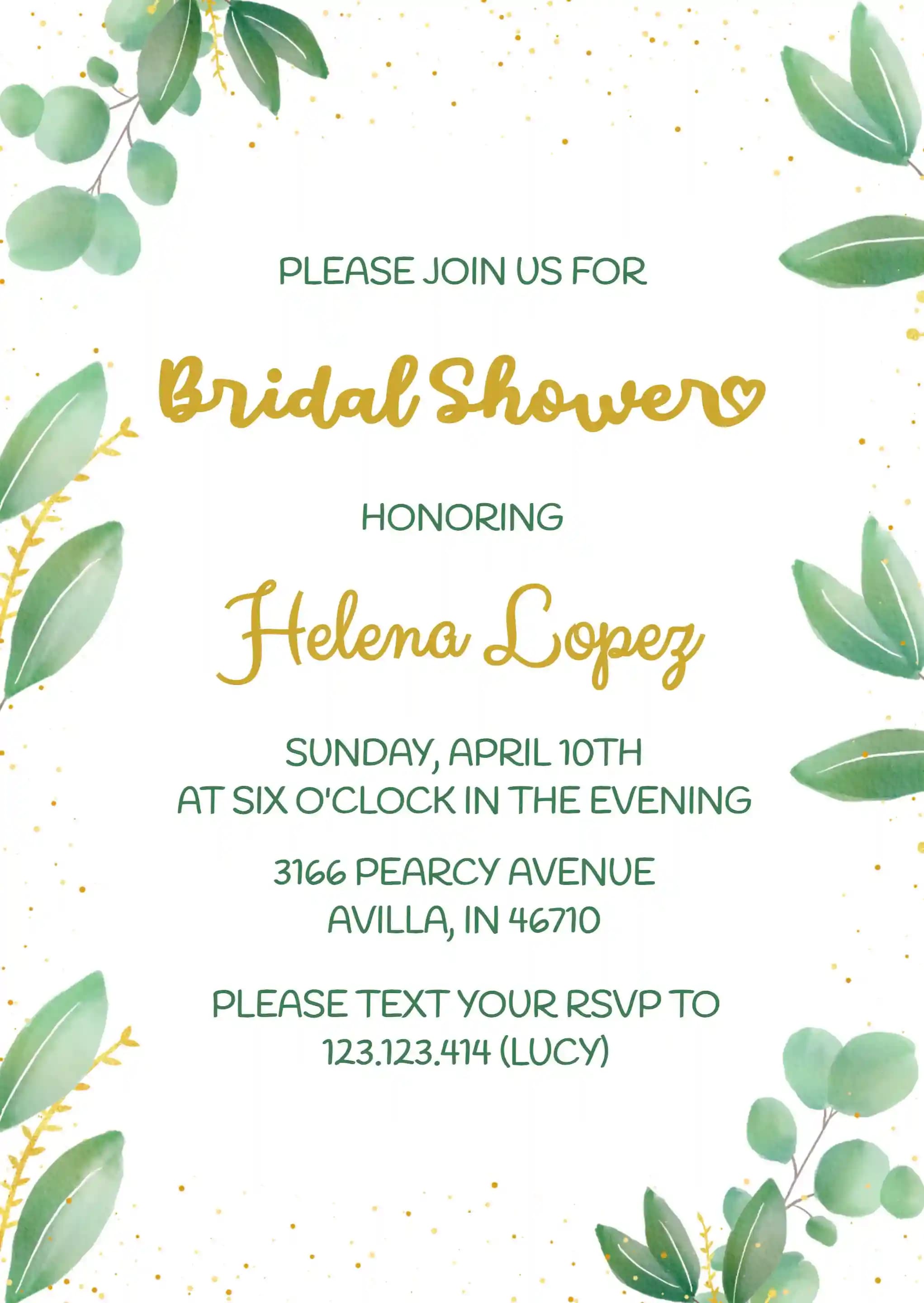 Inviti Per Il Bridal Shower - Foglia Verde