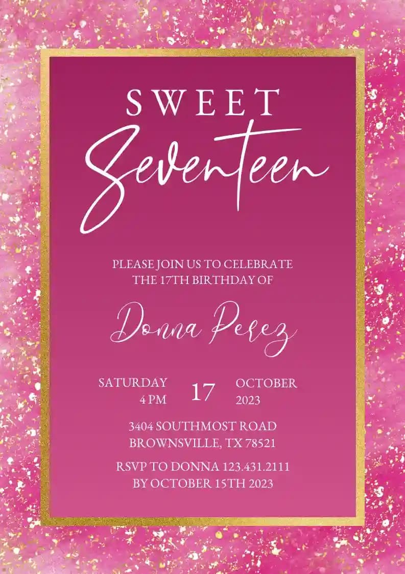 Invitaciones De Cumpleaños Para Adolescentes - Partícula De Oro Rosa