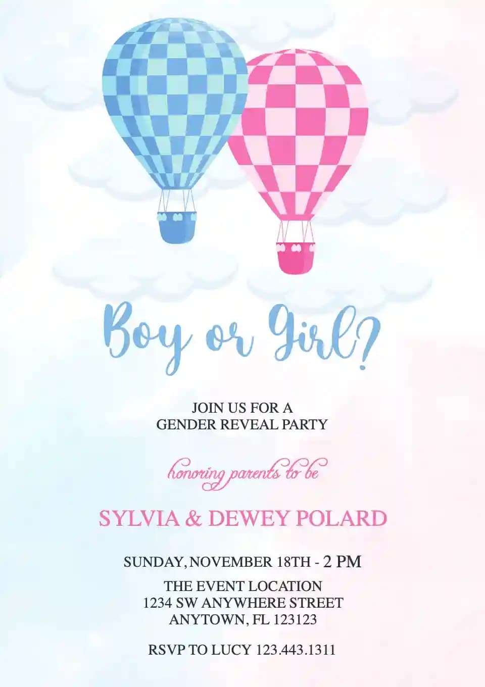Gender Reveal Uitnodigings - Warmlugballonne