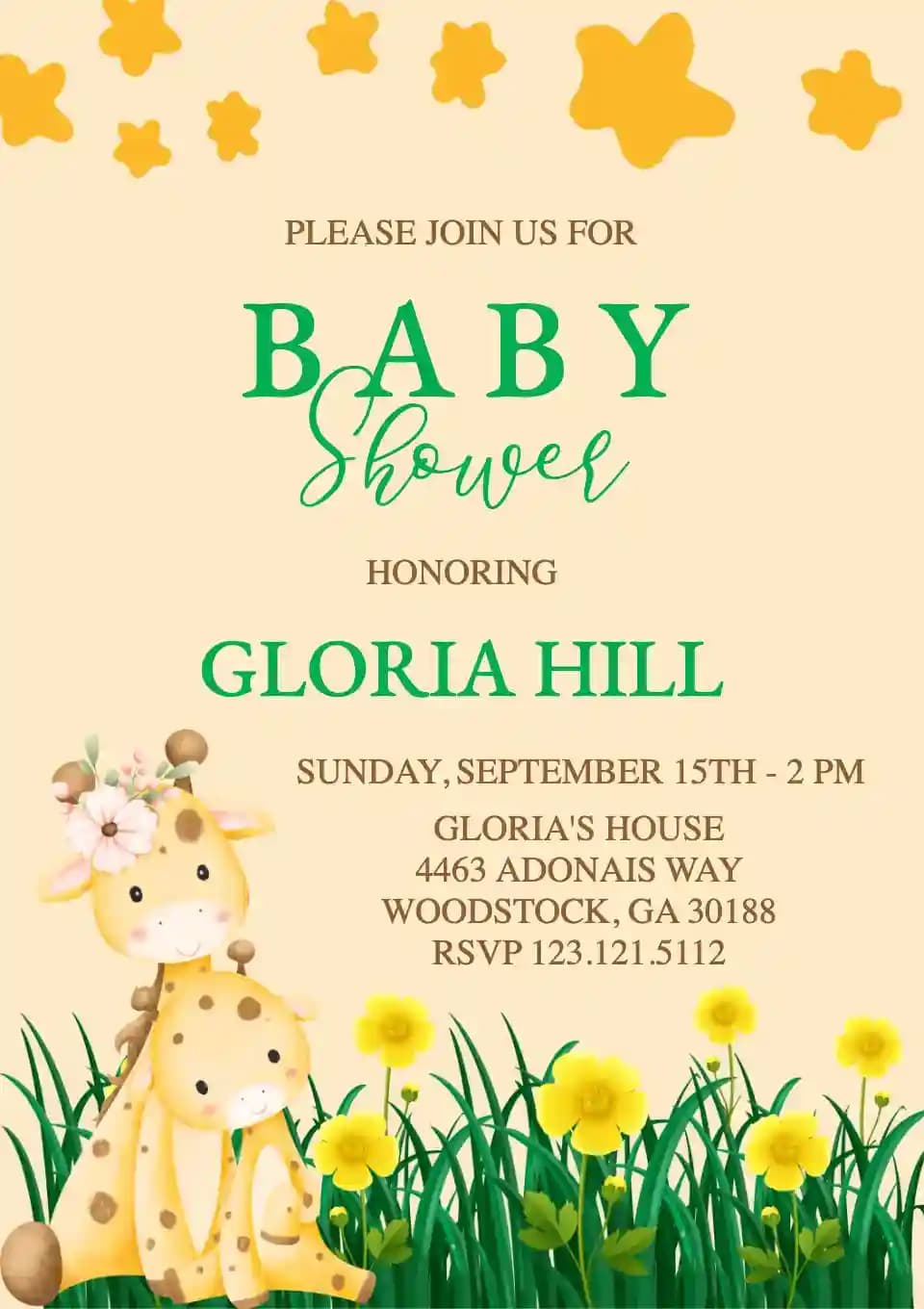 Baby Shower Invitations - Baby Girl Giraffe