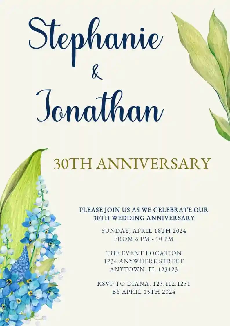 Einladungen Zum Hochzeitstag - Kleine Blaue Blumen Und Blätter